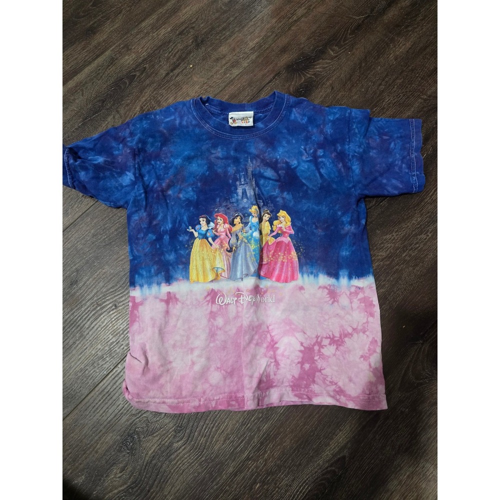 Walt Disney World Kids Disney Princess Tie Dye T-Shirt Blue Pink Small S